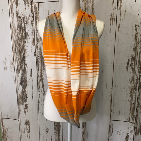 None Accessories - Gray Orange and White Knit Infinity Scarf